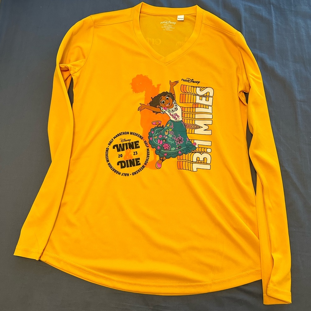 runDisney Wine & Dine Half Marathon Encanto Yellow Long Sleeve Tech Tee